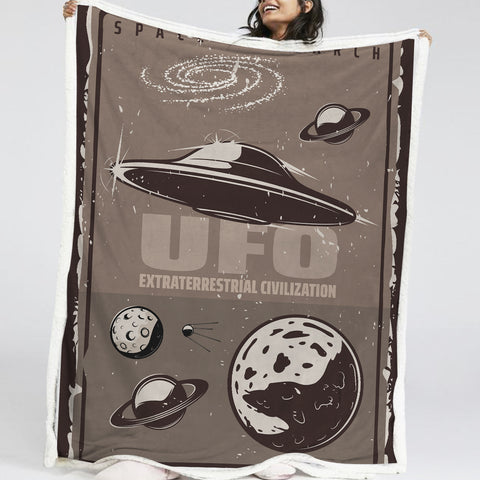 Image of Planet and UFO LKSPMA62 Sherpa Fleece Blanket