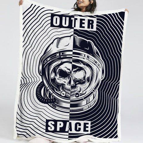 Image of Black Skull Astronaut LKSPMA71 Sherpa Fleece Blanket