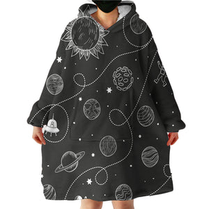 Black And White Planets LKSPMA76 Hoodie Wearable Blanket