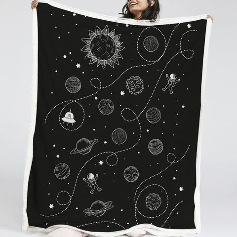 Image of Black And White Planets LKSPMA76 Sherpa Fleece Blanket