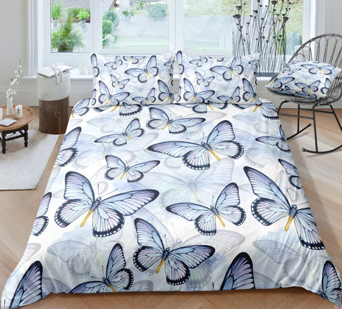 Image of Light Blue Butterflies Bedding Set - Beddingify