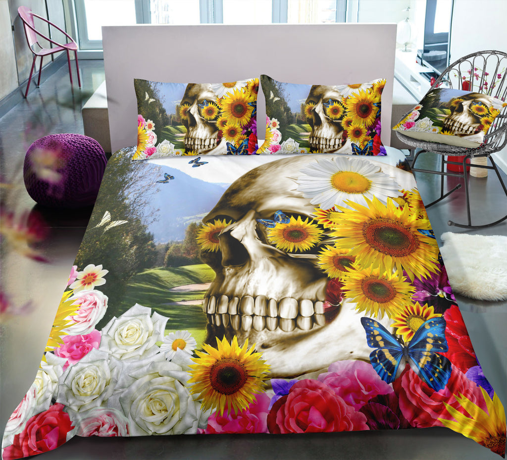 Sunflower Garden Skull Bedding Set