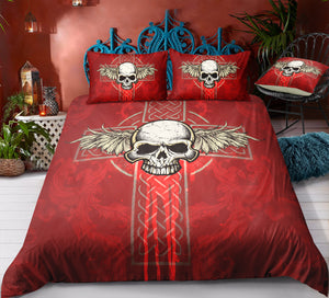 Wings Cross Skull Vintage Red Bedding Set