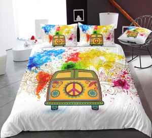 Map and Peace and Love Bus Bedding Set - Beddingify