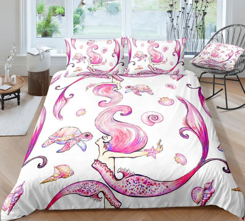 Image of Pink Turtle and Mermaid Bedding Set - Beddingify