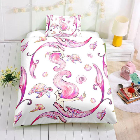 Image of Pink Turtle and Mermaid Bedding Set - Beddingify