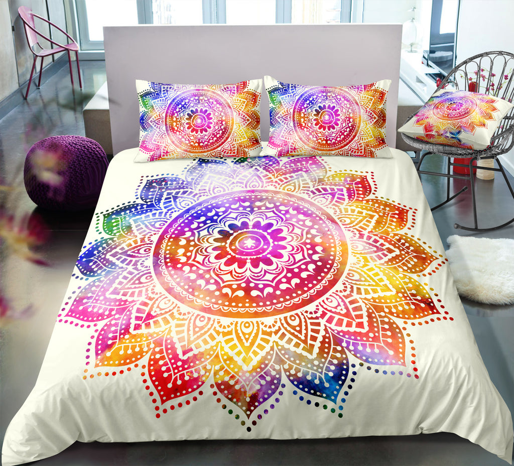 Mutilcolor Lotus Mandala Pattern Bedding Set - Beddingify