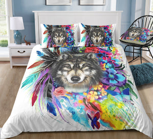 Mutilcolor Tribal Wolf Bedding Set - Beddingify