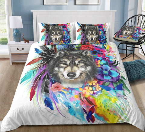 Image of Mutilcolor Tribal Wolf Bedding Set - Beddingify