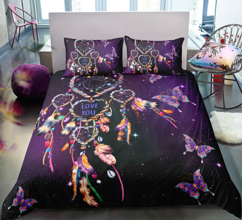 Image of Purple Butterflies Dreamcatcher Bedding Set - Beddingify