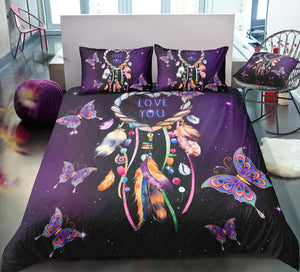 Purple Butterflies Dreamcatcher Bedding Set - Beddingify