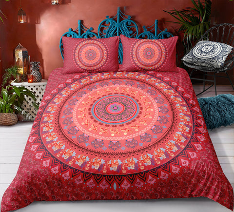 Image of Red Mandala Pattern Bedding Set - Beddingify