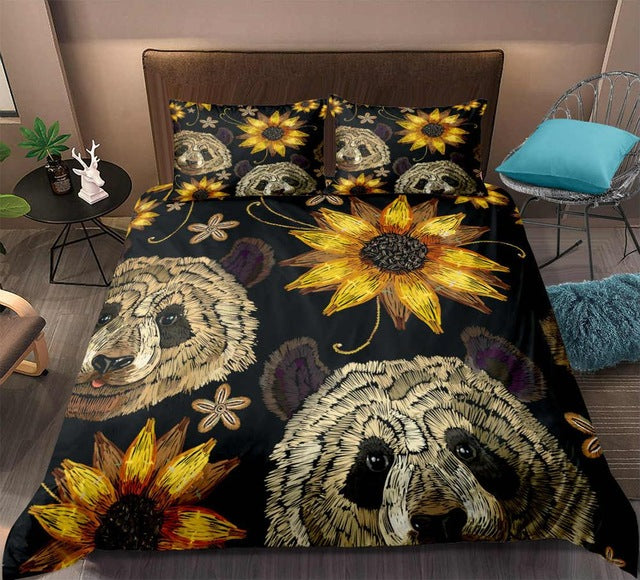 Retro Panda Yellow Sun Flower Bedding Set - Beddingify