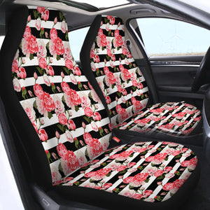 Rose Black White Stripes SWQT2484 Car Seat Covers