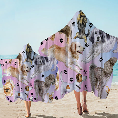 Image of Doggies & Paw Prints Pastel  Hooded Towel