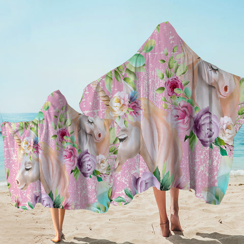 Image of Floral Unicorn  Hooded Towel