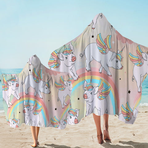 Image of Rainbow Piggy Pink Hooded Towel