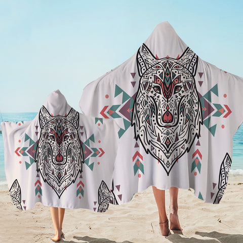 Image of Aztec Wolf Geometry Hooded Towel