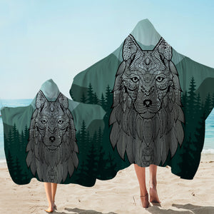 Tribal Wolf Forest Hooded Towel