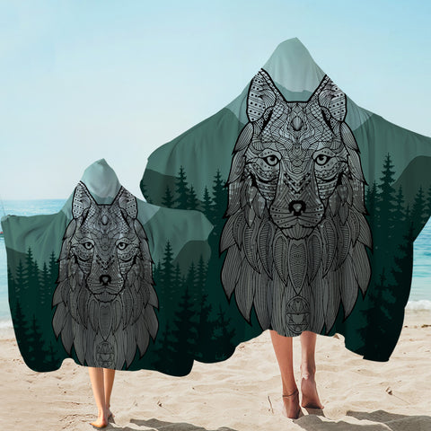 Image of Tribal Wolf Forest Hooded Towel