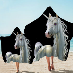 White Unicorn Black Hooded Towel