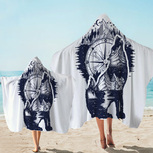 Snow Wolf Compass Hooded Towel