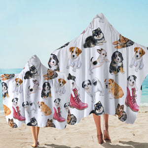 Puppy Family White Hooded Towel