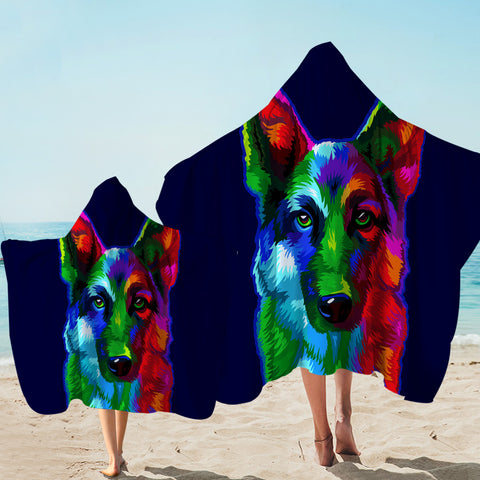 Image of Multicolored Wolf Dark Blue Hooded Towel