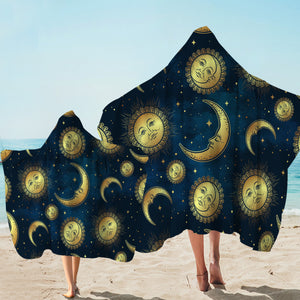 Moon & Sun Patterns Space Hooded Towel