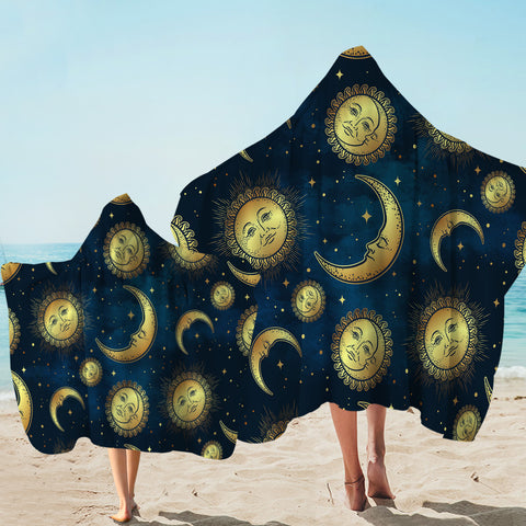 Image of Moon & Sun Patterns Space Hooded Towel