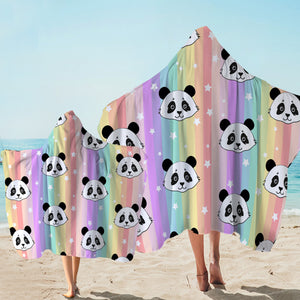 Panda Faces Rainbow Hooded Towel