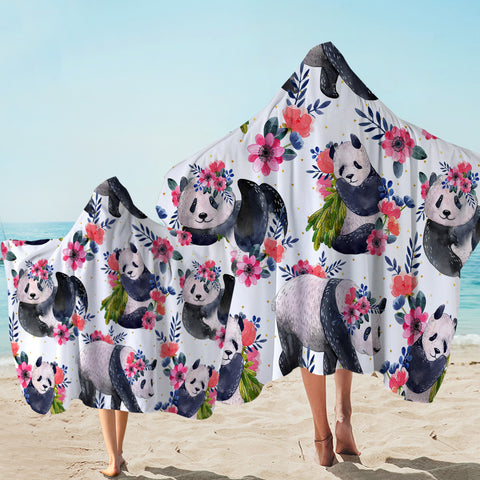 Image of Flower Pandas Hooded Towel