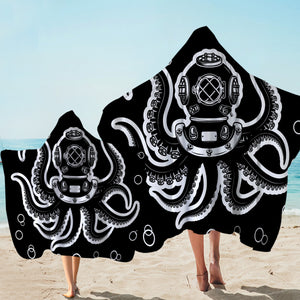 Diving Octopus Black Hooded Towel