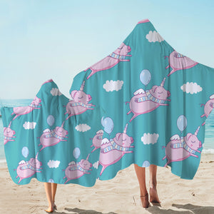 Levitate Pig Teal Hooded Towel