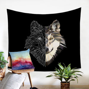 Half Geometric Wolf SW0068 Tapestry