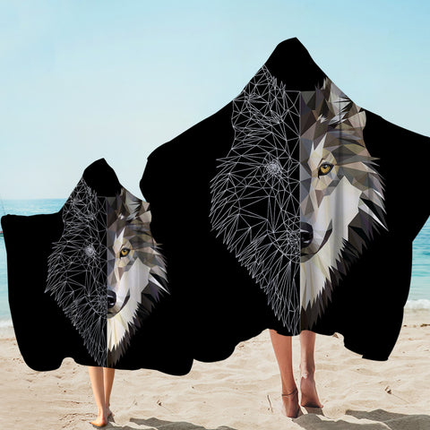Image of Contrast Wolf Black Hooded Towel