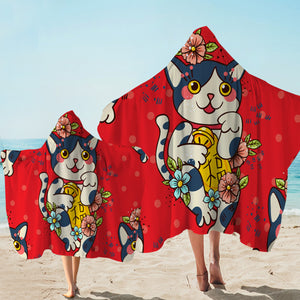 Lucky Kitty Red Hooded Towel