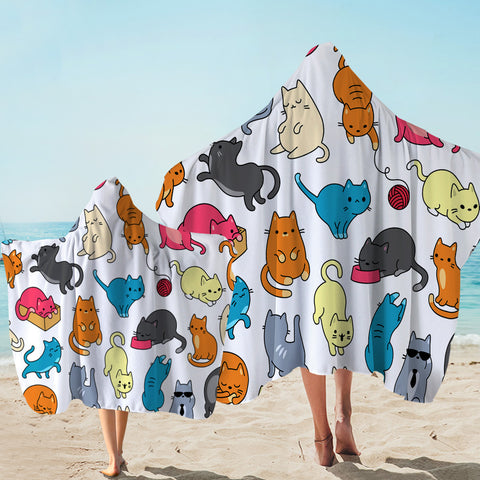 Image of Colored Cat Patterns Hooded Towel