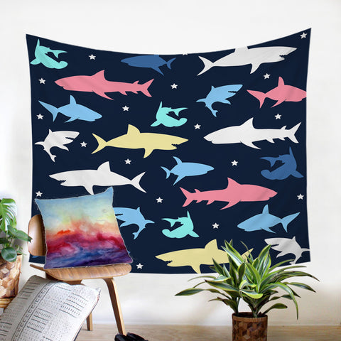Image of Colored Shark Shadows SW0102 Tapestry