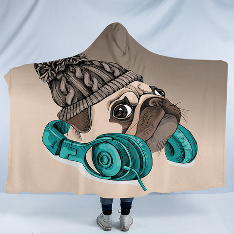 Image of Earphones Pug SW0296 Hooded Blanket