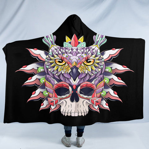 Image of Stylized Owl & Skull SW0467 Hooded Blanket