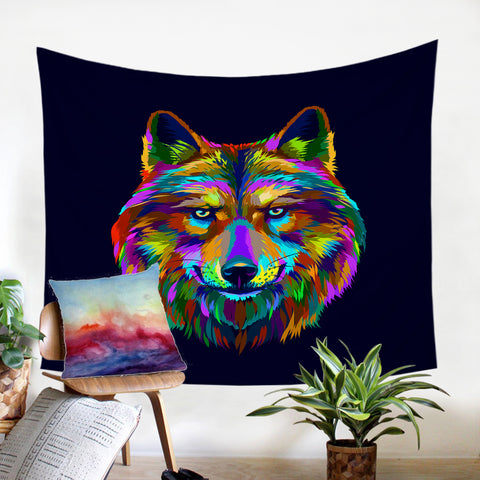 Image of Multicolored Wolf SW0472 Tapestry