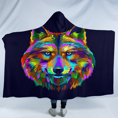 Image of Multicolored Wolf SW0472 Hooded Blanket