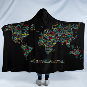 World's Map SW0473 Hooded Blanket