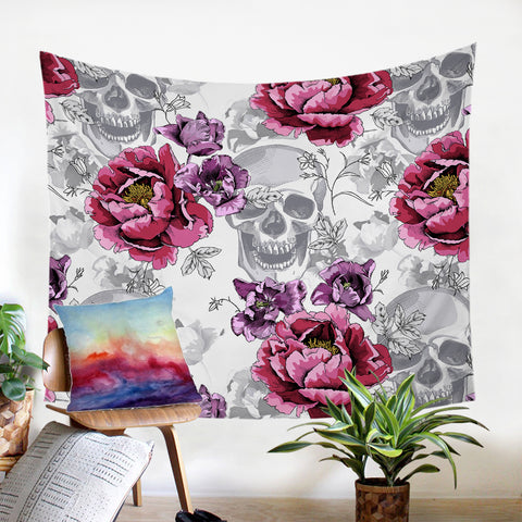 Image of Floral Skulls SW0527 Tapestry