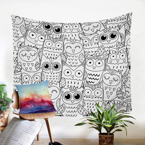 Image of Cartooned Owls SW0660 Tapestry