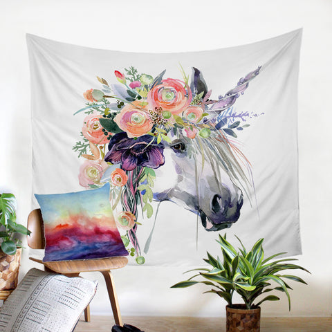 Image of Floral Unicorn SW0662 Tapestry