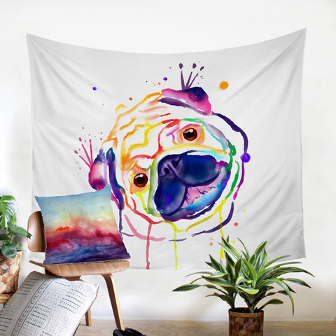 Image of Colorful Pug SW0669 Tapestry