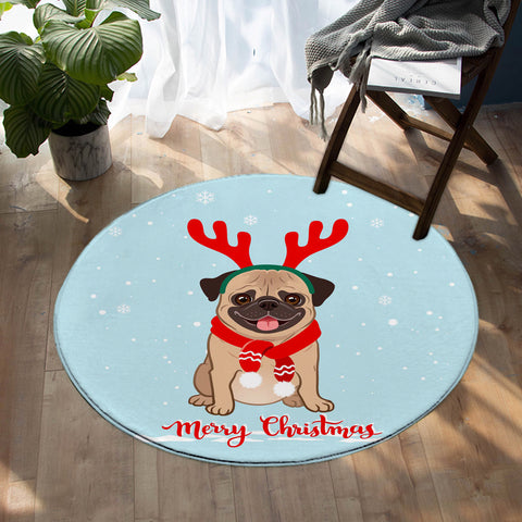 Image of Christmas Pug SW0678 Round Rug