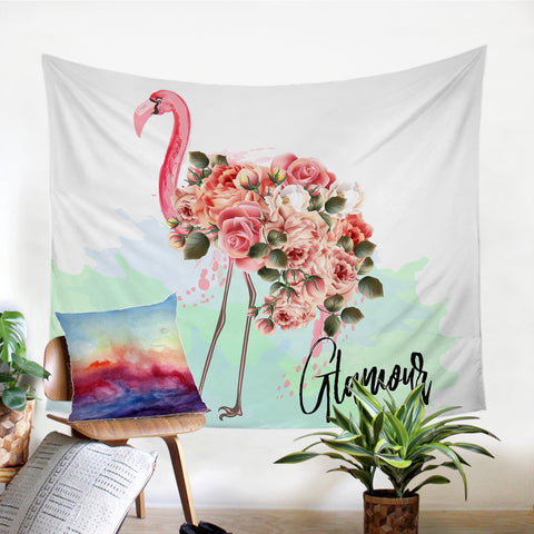 Image of Floral Flamingo SW0870 Tapestry